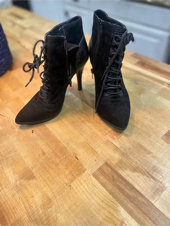 Shoes - Black Lace-Up Heels with side zipper